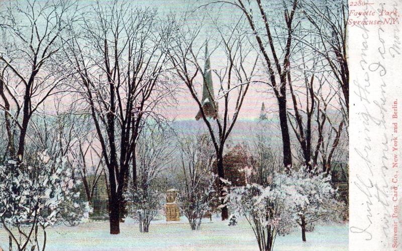 Postcard New York Syracuse Fayette Park In Winter Snow UDB 1907 B15