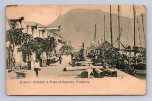 KOWLOON GODOWNS & PRAYA OF KOWLOON HONG KONG CHINA POSTCARD (c. 1910)
