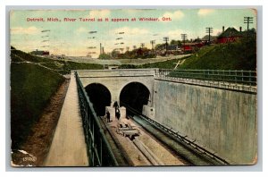 Vintage 1911 Postcard The Detroit River Tunnel Train Tracks from Windsor Ontario