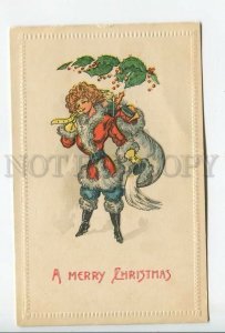 461914 X-mas CHRISTMAS Woman in costume SANTA CLAUS Vintage postcard EMBOSSED