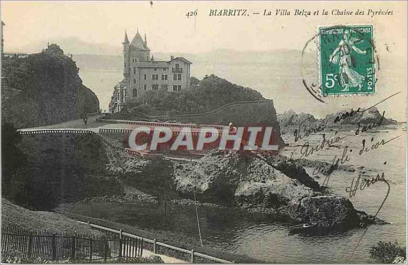 Old Postcard Biarritz Villa Belza and Chaine des Pyrenees