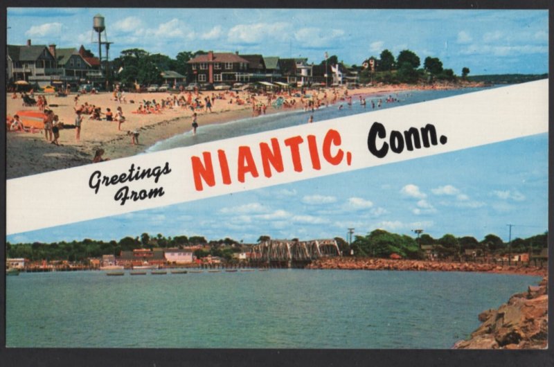 Connecticut NIANTIC Greetings from Crescent Beach, Railroad Bridge ~ Chrome