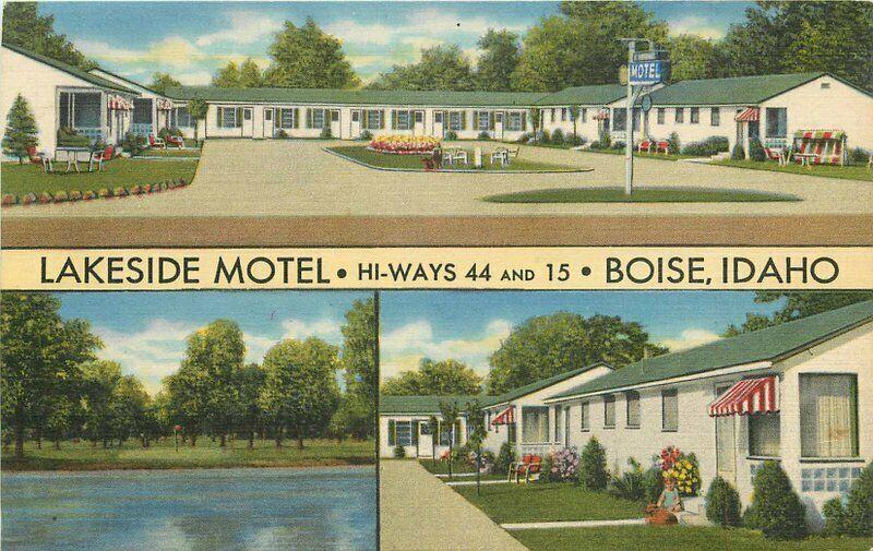 Boise Idaho 1940s Lakeside Motel Postcard roadside Teich linen 5794