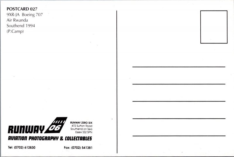 Aviation Postcard - Air Rwanda 9XR-JA Boeing 707 Aeroplane at Southend RR17073
