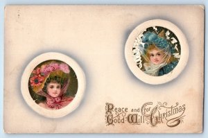 c1910's Christmas Children Fancy Hat Embossed Canada Antique Posted Postcard