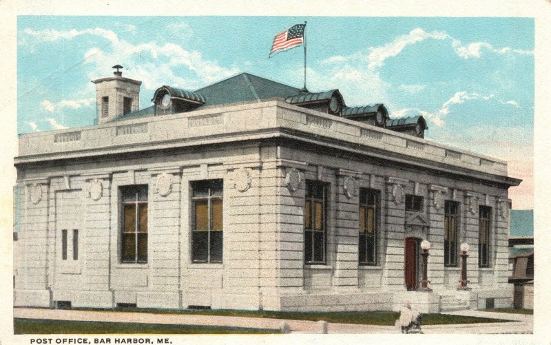 Vintage Postcard 1920's Post Office United States Postal Service Bar Harbor Main