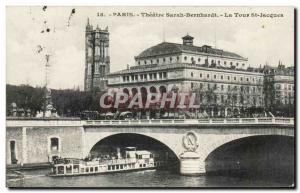 Paris - 4 - Turn St Jacques and Sarah Bernhardt Theater - Old Postcard
