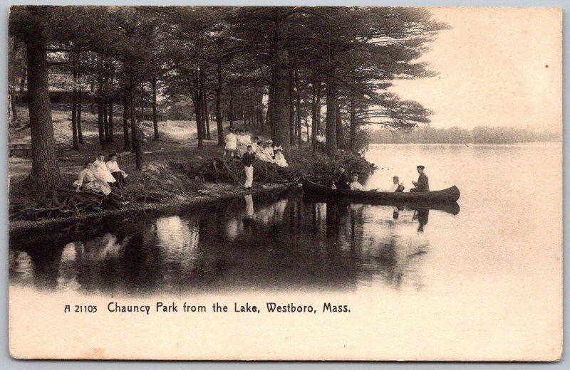 Westboro Massachusetts c1906 Postcard Chauncy Park From The Lake