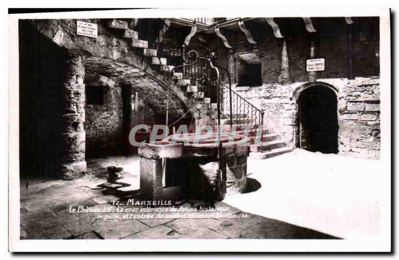 Old Postcard Marseille on Chateau d'If the Interior Court of the Dungeon hist...