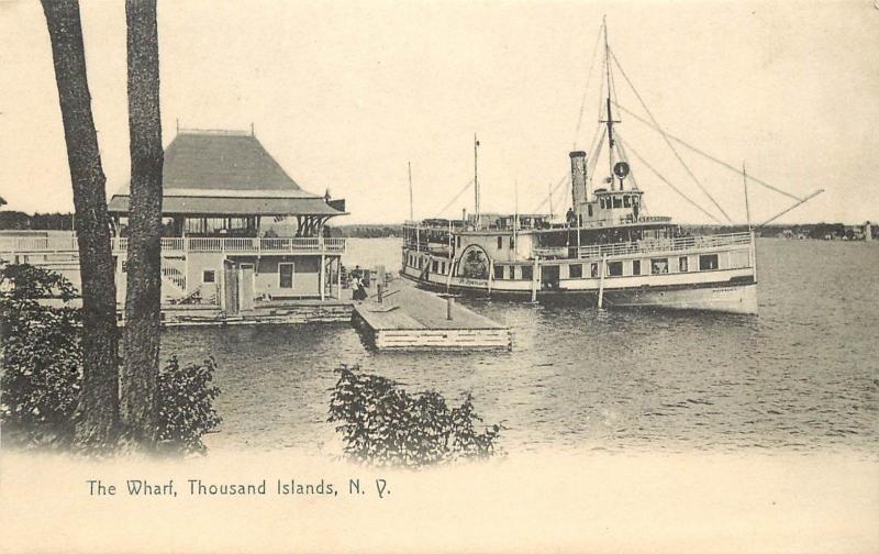 c1906 Postcard Paddlewheel Steamer St.Lawrence at the Wharf Thousand Islands NY
