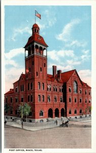 Postcard TX Waco Post Office American Flag Buggy 1920s S62