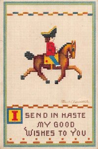 Greetings Horse Riding Quilt Pattern Clapsaddle Vintage Postcard AA50660