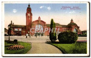 Old Postcard Wiesbaden Bahnhof Train Railway Station