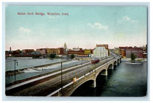 c1910's Melan Arch Bridge Trolley Train Waterloo Iowa IA Antique Postcard 