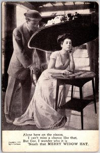 1909 Merry Widow Hat Couple Romance Portrait Antique Photo Posted Postcard