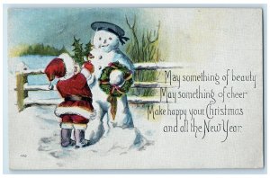 c1910's Christmas Santa Claus Design Snowman Berrie In Winter Antique Postcard 