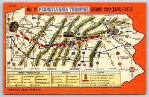 Map Of Pennsylvania Turnpike Hwy Routes~Somerset~Harrisburg~Vtg Linen Postcard