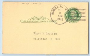 DPO Smiley Kentucky KY Postcard Edgar M Griffin Williston North Dakota 1942