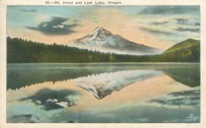 Oregon Mt Hood & Lost Lake, Water Reflection 1926 White Border Postcard Used