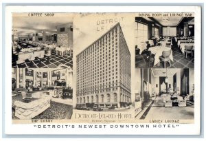 Detroit Michigan Postcard Leland Hotel Multiview Downtown c1940 Vintage Antique