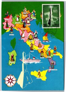 Postcard Italy Map 1963 Stamp PM on front