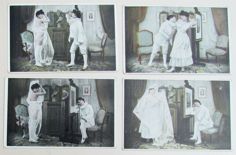 LOT OF 4 ANTIQUE RISQUE 2 GIRLS POSTCARDS LESBIAN INTEREST