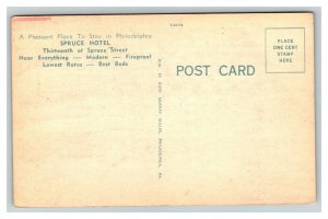 Vintage 1930's Advertising Postcard Spruce Hotel Philadelphia Pennsylvania