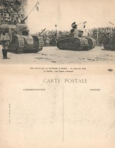 TANK PARADE FRENCH 1919 WWI ANTIQUE POSTCARD