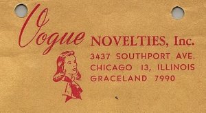 1947 Vogue Novelties Chicago Illinois Pin and Earring Sets Invoice 13-97