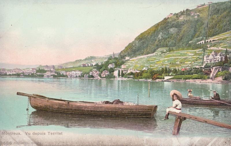 Switzerland Montreux vu deouis Territet lake boat early postcard