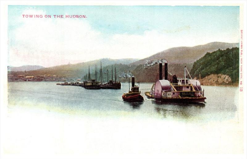 9560   Tug Boats towing Paddlewheel Steamer on the Hudson River NY