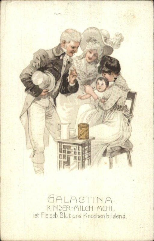 Victorian Family Mother Feeding Baby GALACTINA Milk Milch Mehl Postcard