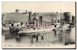 Old Postcard Brest Le Chateau and protects Guichen Cruiser Boat