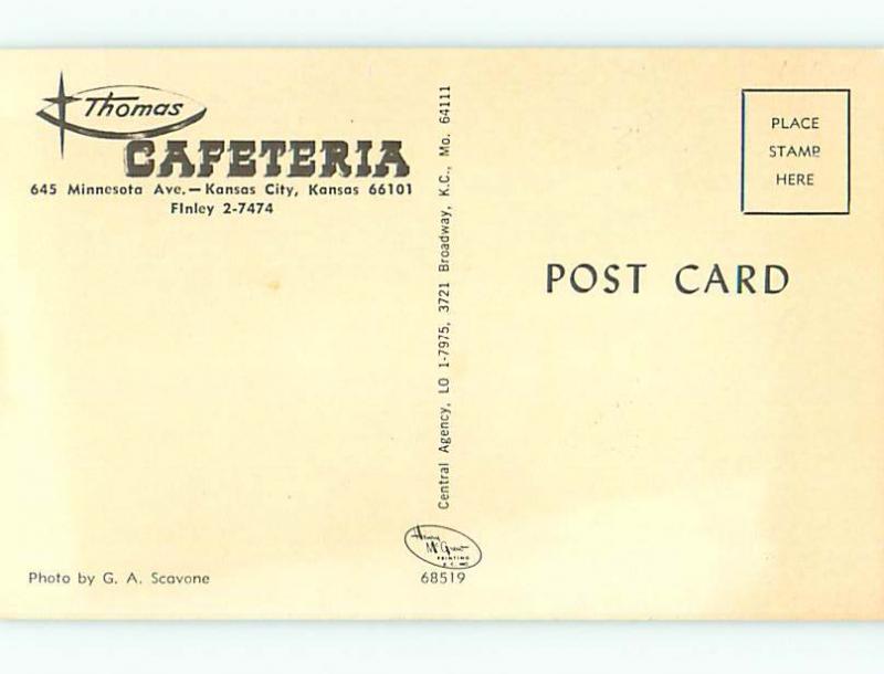 Unused Pre-1980 THOMAS CAFETERIA RESTAURANT Kansas City Kansas KS v7316