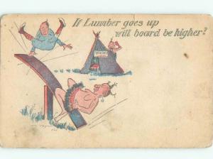 Pre-Linen Comic NATIVE INDIAN TEPEE BEHIND TEETER TOTTER AB8399