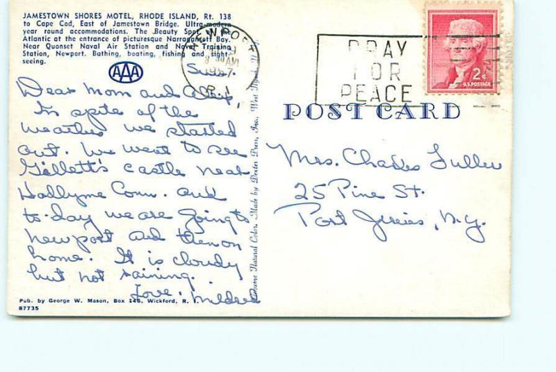 Postcard Jamestown Shores Hotel Motel Rhode Island Cape Cod Newport  # 3333A