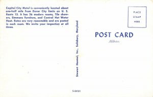 Dover Delaware 1960s Postcard Capitol City Motel