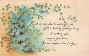 Vintage Postcard 1910's Forget-Me-Nots Blue I'm Sending To You Birthday Greeting