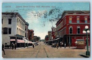 Muscatine Iowa Postcard Second Street Looking East Scene 1914 Business Section