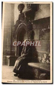 Old Postcard Perros Guirec Vleille Breton Under the Porch of the Church of Cl...