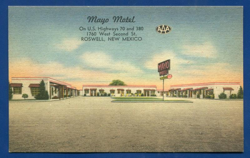 Mayo Motel Roswell New Mexico nm linen postcard