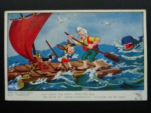 Walt Disney PINOCCHIO Out went the raft into the Sea c1940 Postcard