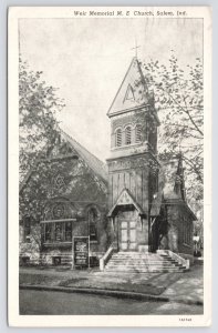 Salem Indiana~Front of Weir Memorial ME Church B&W~Vintage Postcard