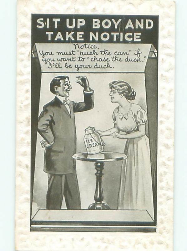 Pre-Linen Comic WOMAN WITH ICE CREAM CONTAINER AB8713