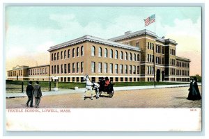 1905 Textile School Building Carriage Lowell Massachusetts MA Antique Postcard