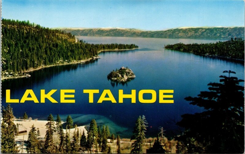 Lake Tahoe Emerald Bay CA NV Sierras Big Water VTG Postcard PM Austin Cancel WOB