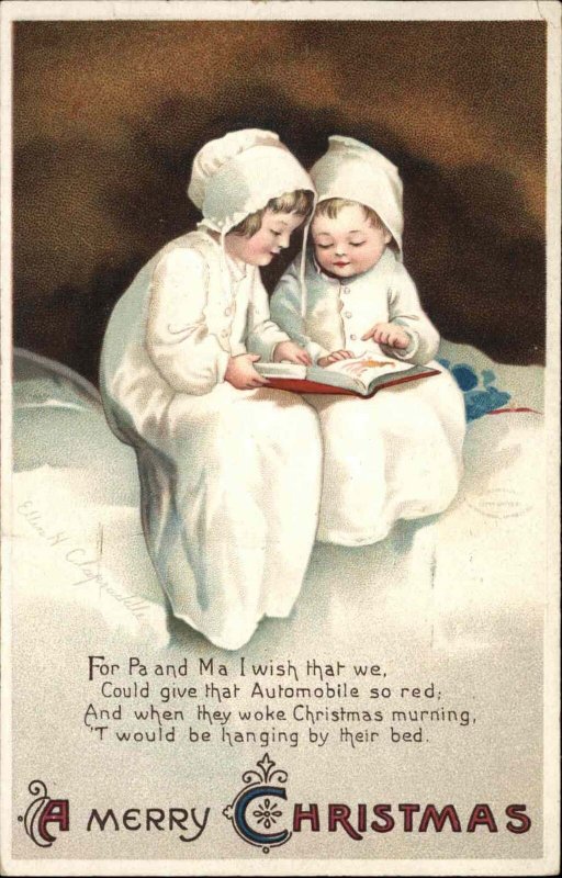 Clapsaddle Christmas Brother and Sister Reading Int'l Art c1910 Postcard