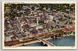 Air View Of Springfield Massachusetts~Photo By Lloyd Bell~Vintage Linen Postcard