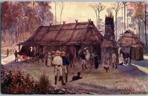 Local Post Office Found In the Depths Of Australian Bush Oilette Signed Postcard