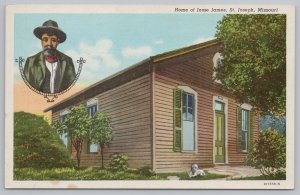 Linen~Home of Jesse James St Joseph Missouri~Vintage Postcard